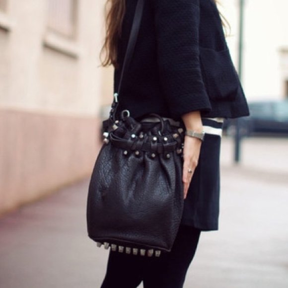 Alexander Wang Diego Studded Leather Bucket Bag Silver-Tone Hardware RARE - Picture 4 of 15